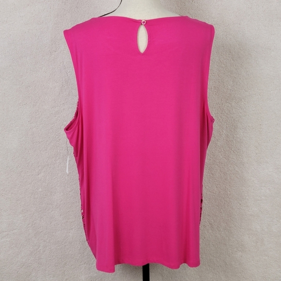 Talbots Pink Lace Embroidered Sun Pattern Trim Knit Shell Top Sz 2x Plus NEW - Picture 4 of 14